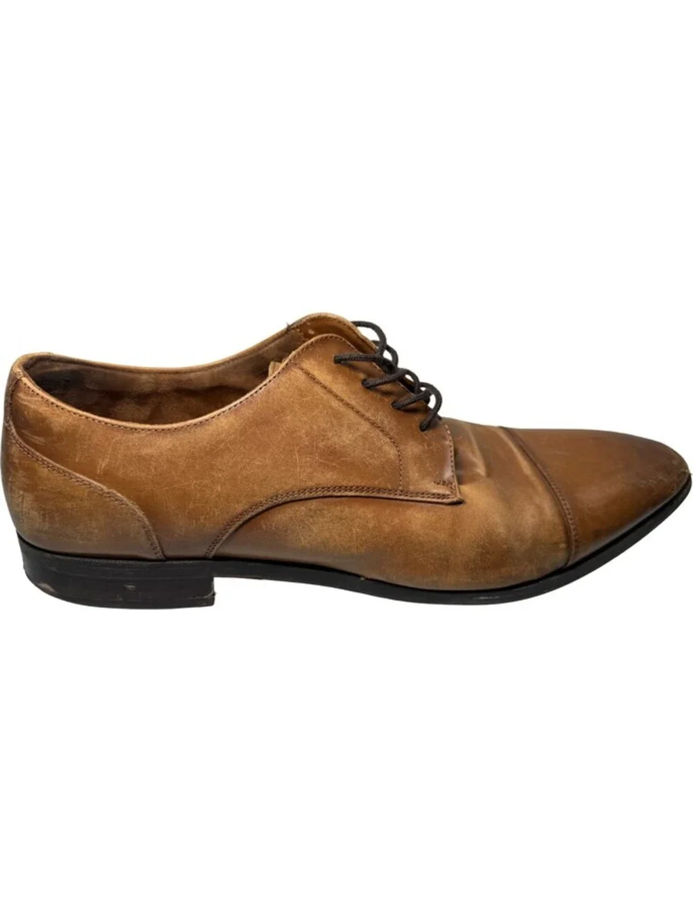 Aldo Flex Square Cap Toe Oxford Cognac Brown Leather Dress Shoes Mens 12 Lace Up